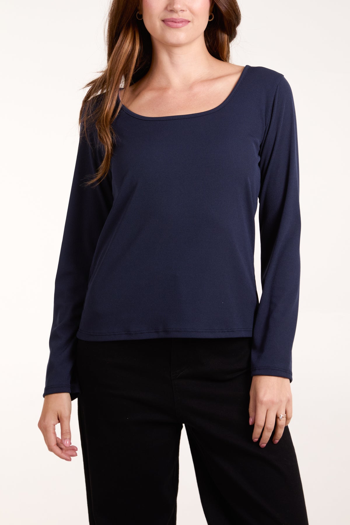 Scoop Neck Ribbed Long Sleeve Top