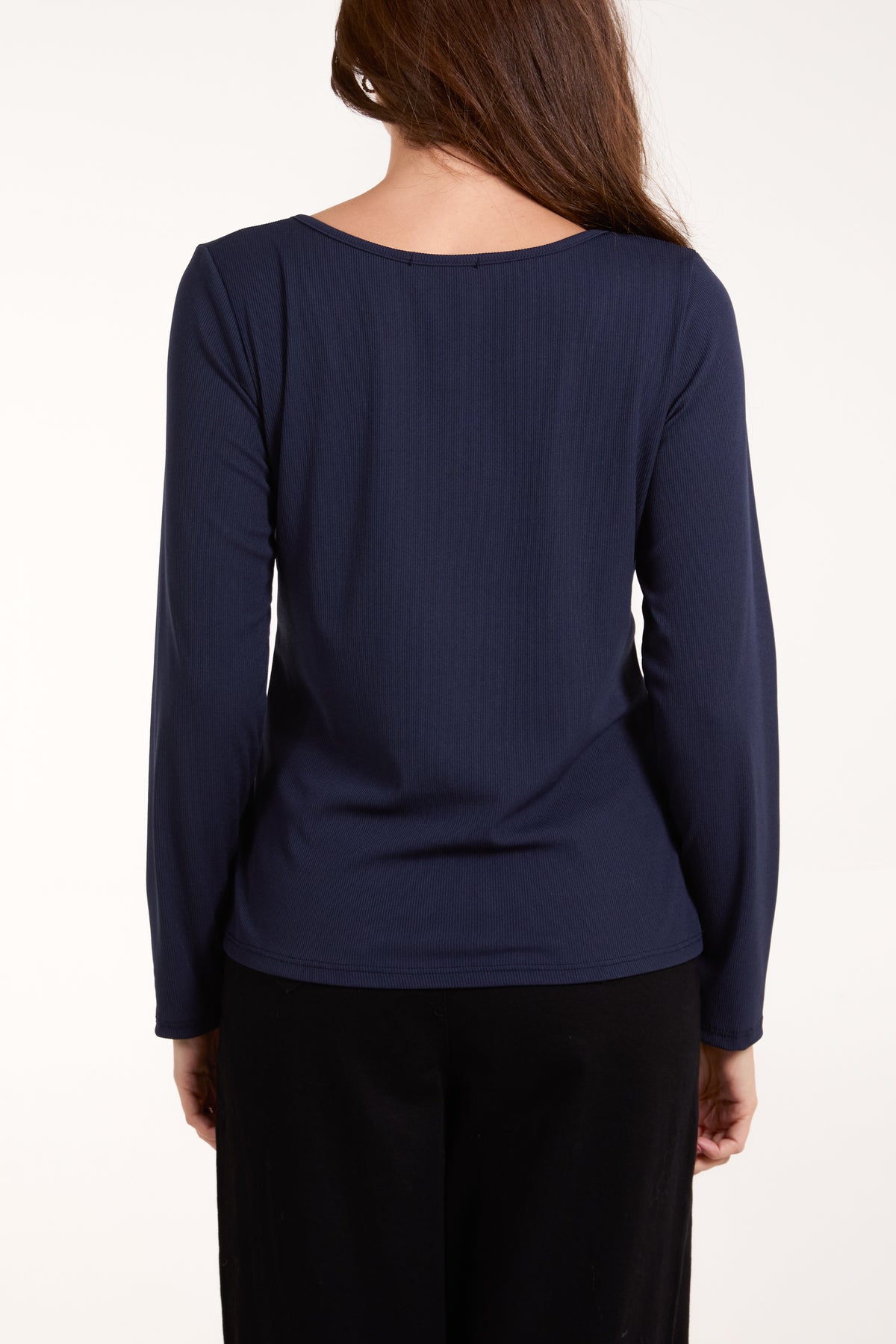 Scoop Neck Ribbed Long Sleeve Top