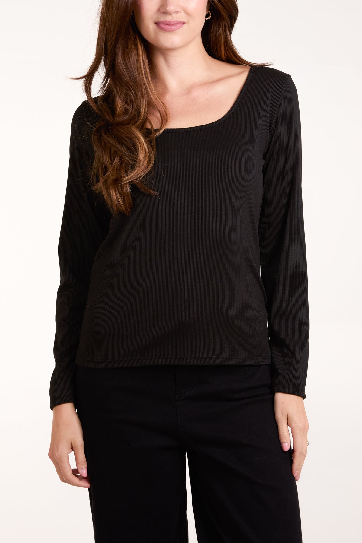 Scoop Neck Ribbed Long Sleeve Top