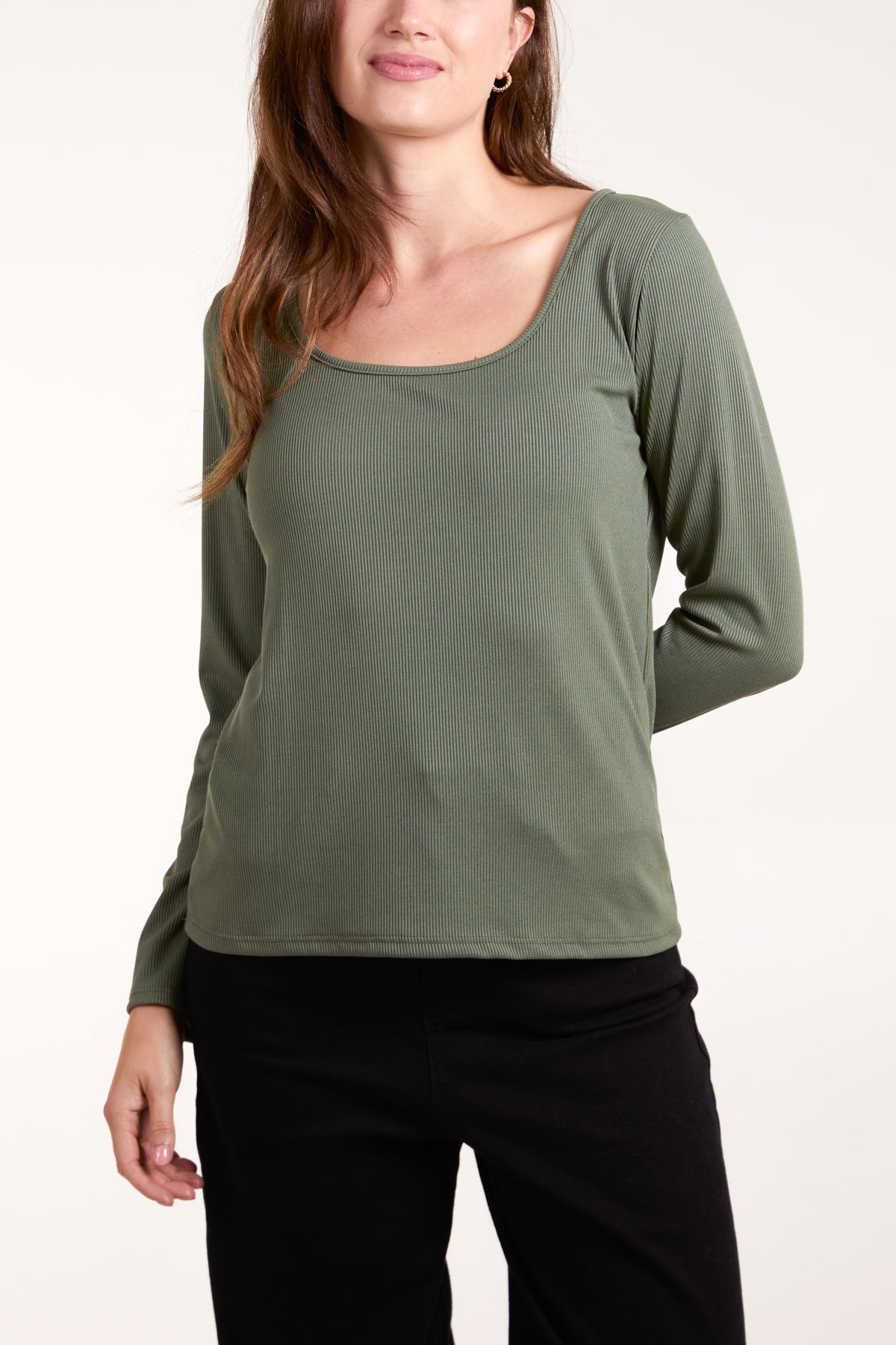 Scoop Neck Ribbed Long Sleeve Top