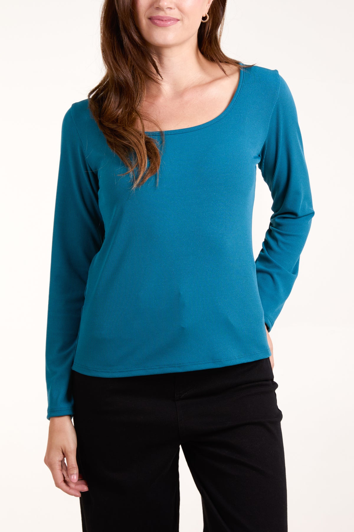 Scoop Neck Ribbed Long Sleeve Top