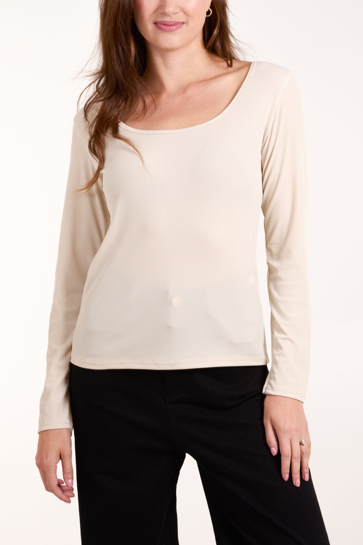 Scoop Neck Ribbed Long Sleeve Top