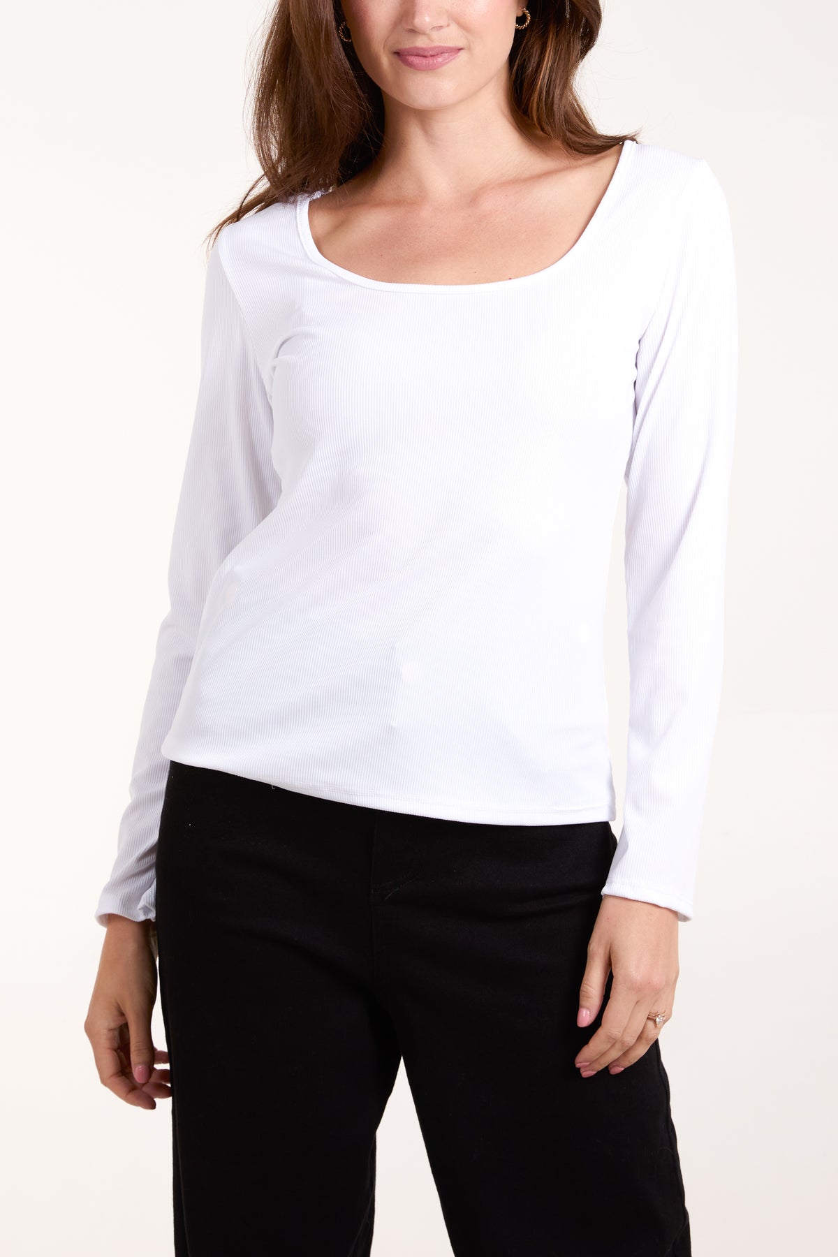 Scoop Neck Ribbed Long Sleeve Top