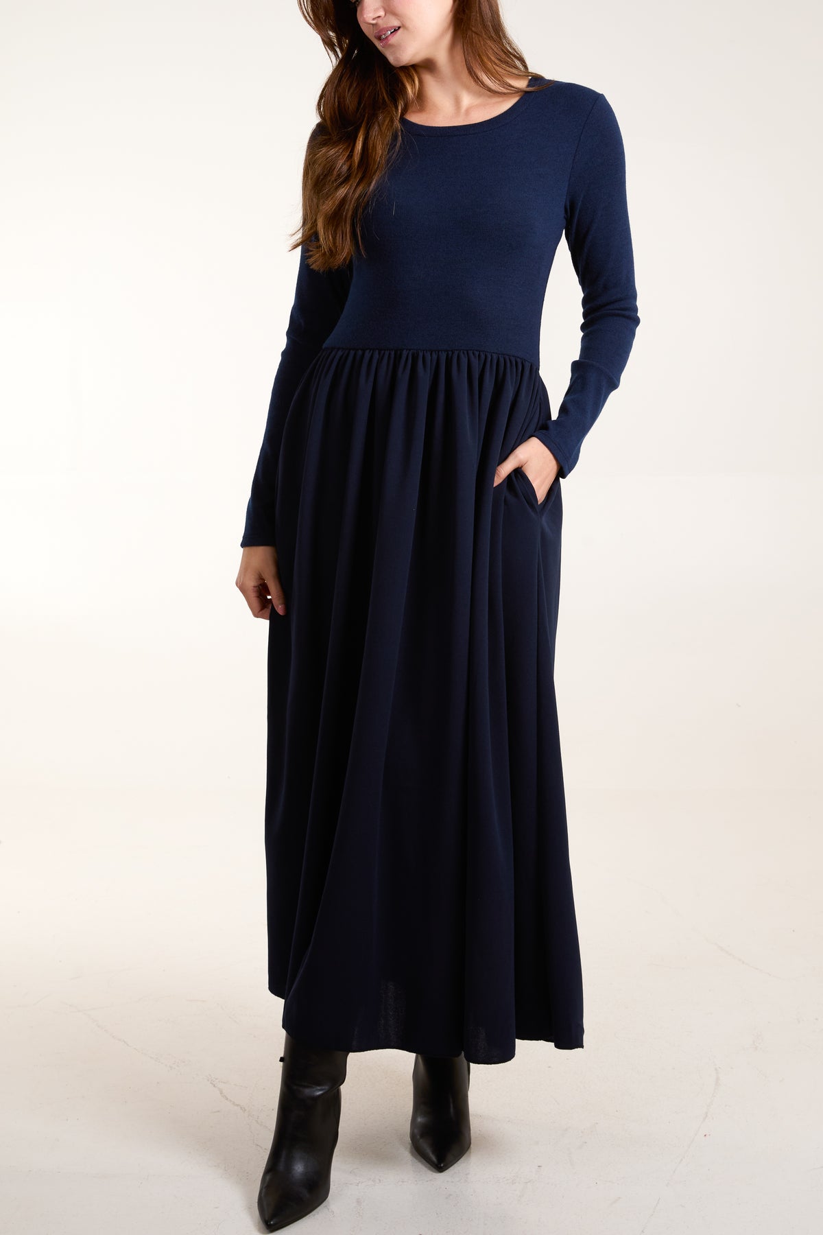 Knitted Elasticated Bodice Midi Dress