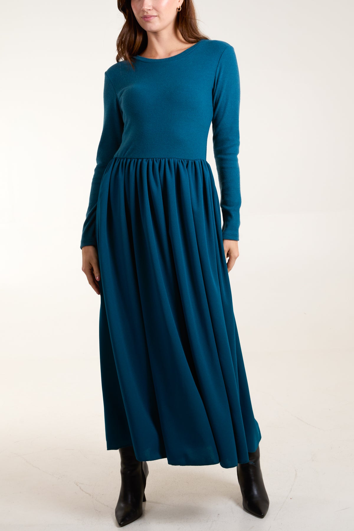 Knitted Elasticated Bodice Midi Dress