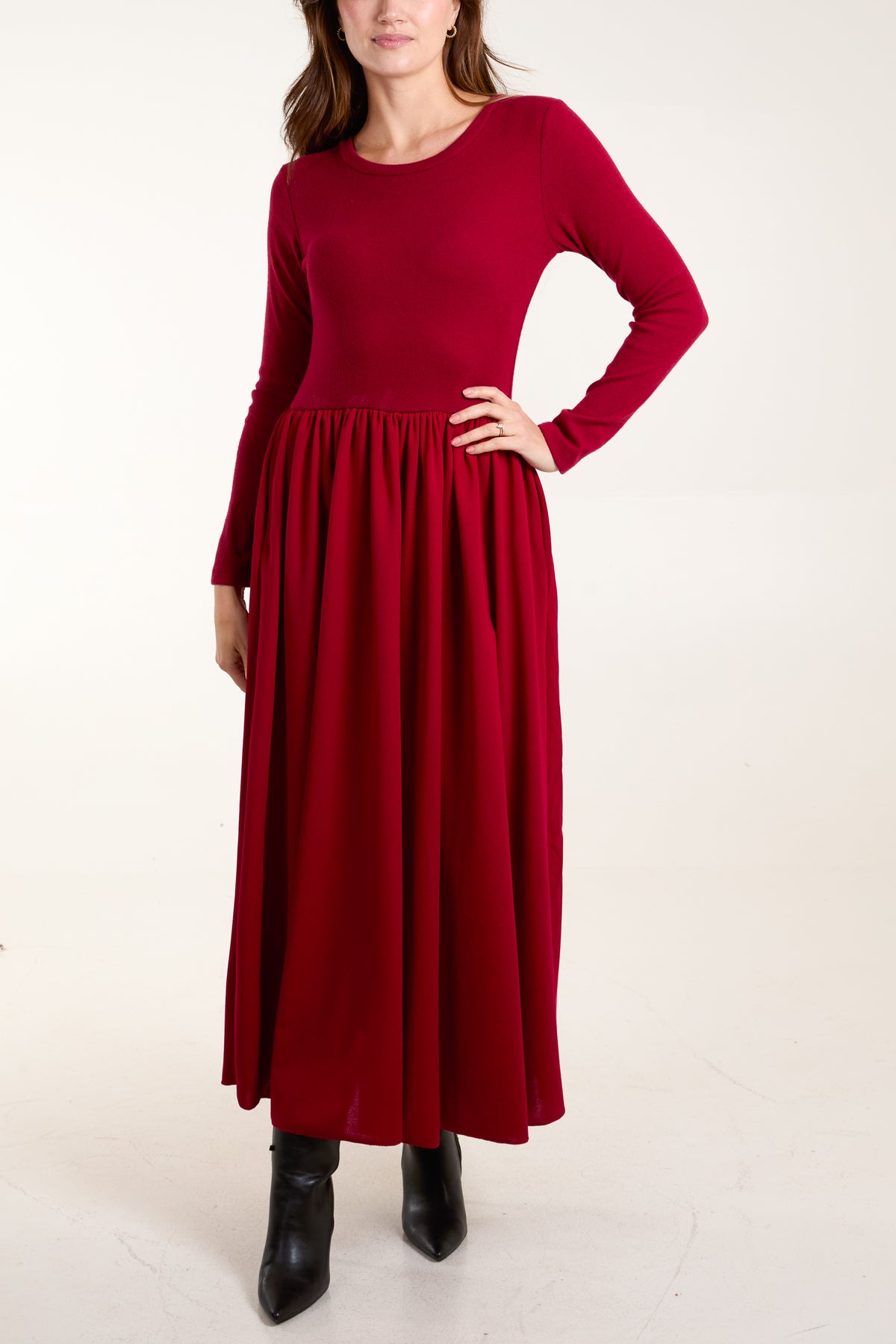 Knitted Elasticated Bodice Midi Dress