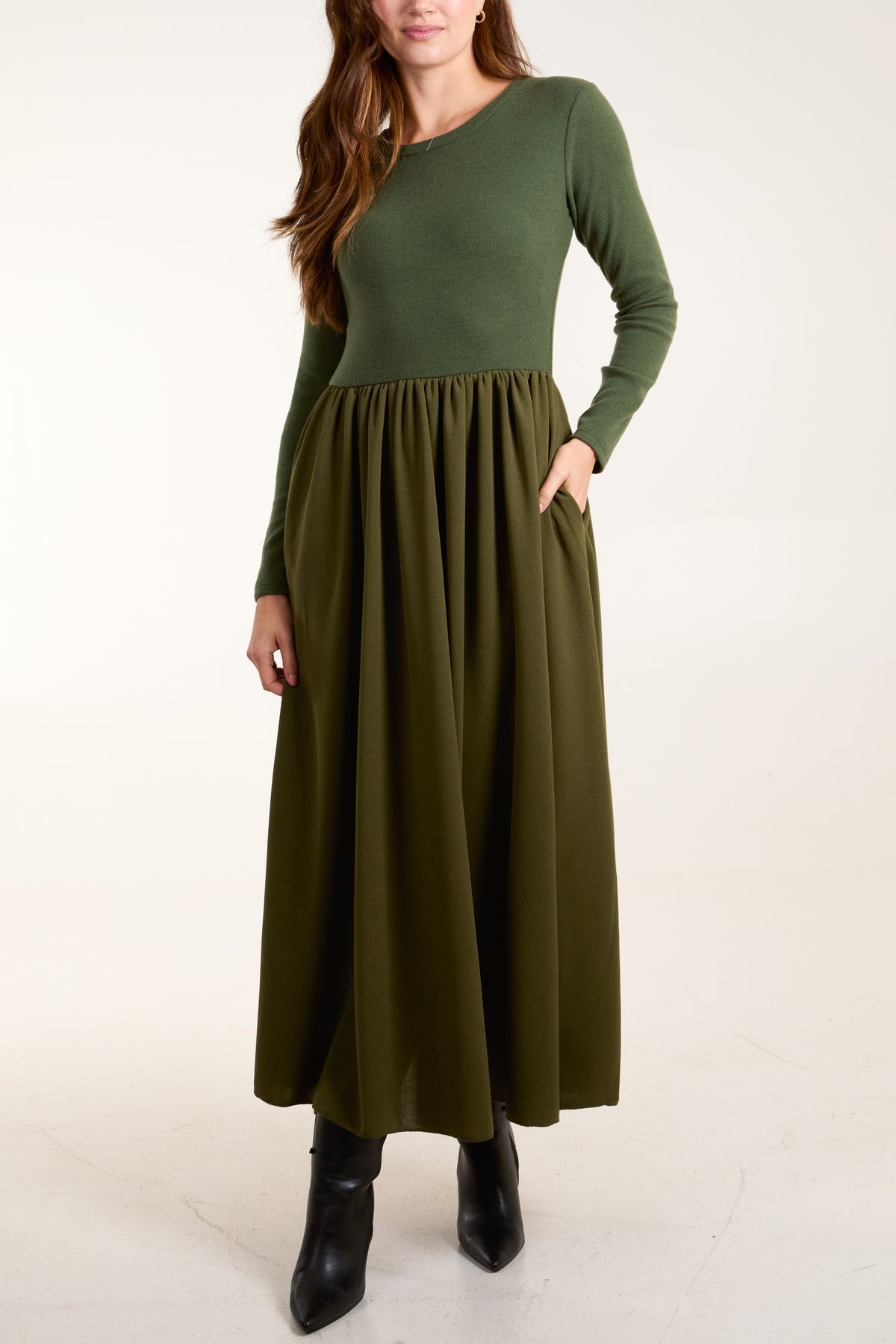 Knitted Elasticated Bodice Midi Dress