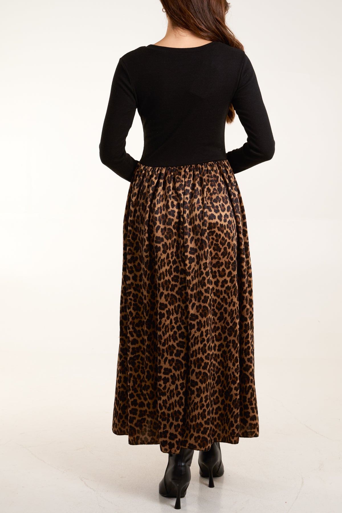 Knit Elasticated Bodice Leopard Dress