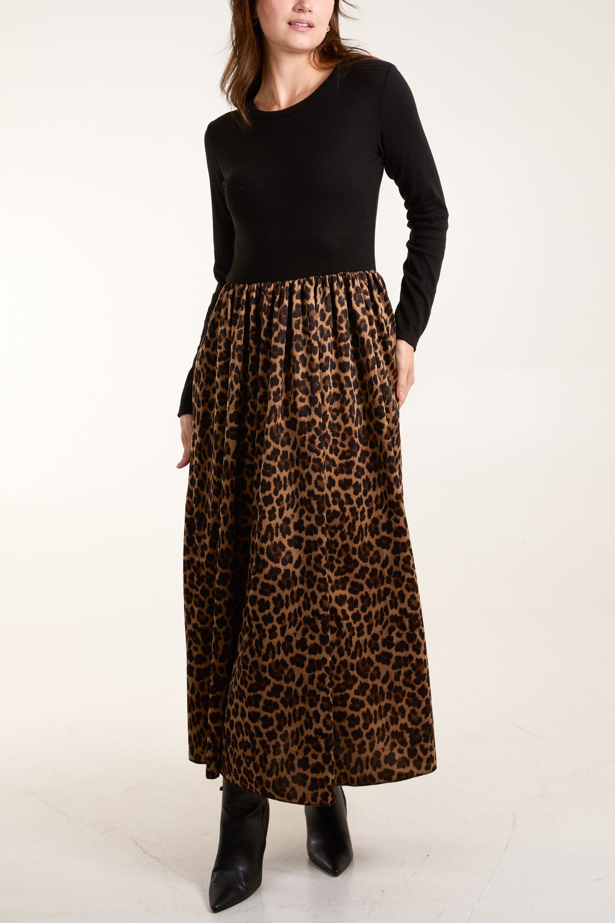 Knit Elasticated Bodice Leopard Dress