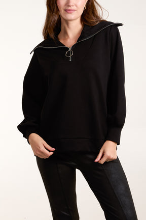 Zipped High Neck Sweat Top