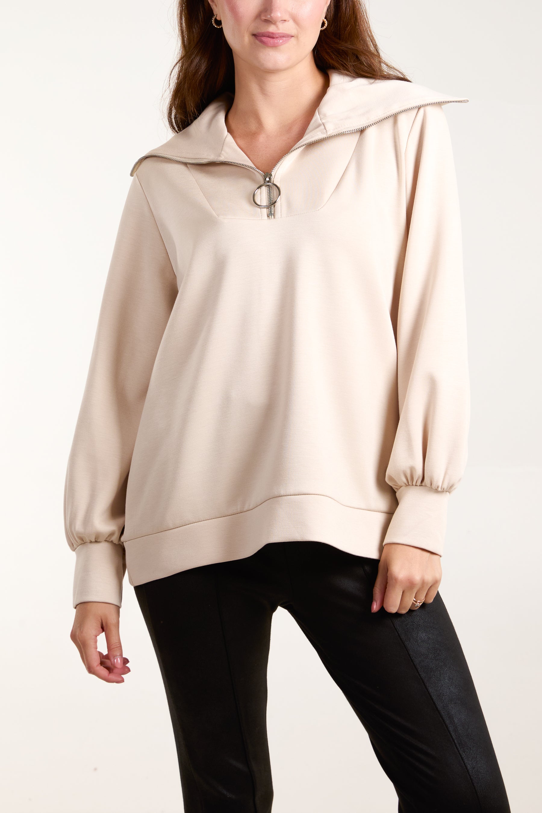 Zipped High Neck Sweat Top