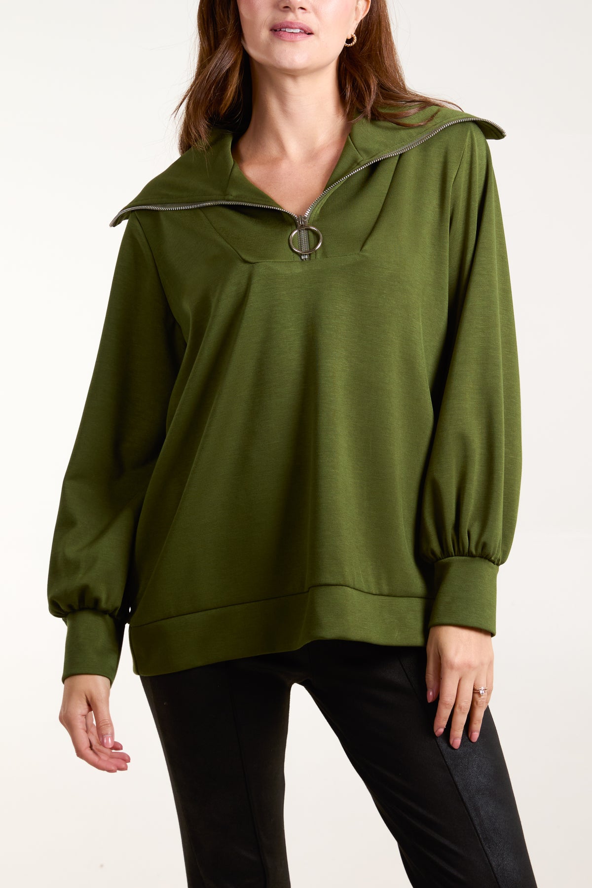 Zipped High Neck Sweat Top