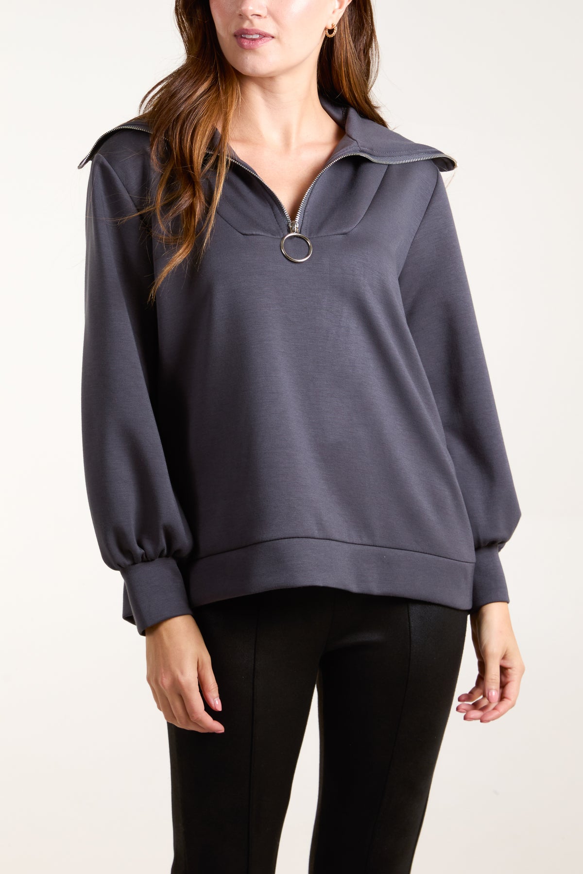 Zipped High Neck Sweat Top