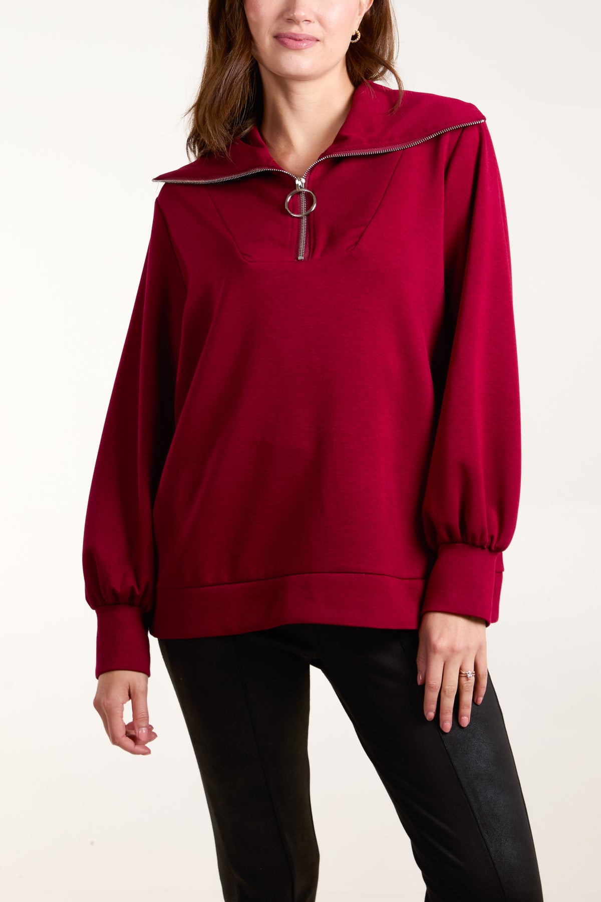 Zipped High Neck Sweat Top