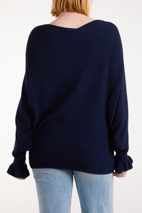 Boat Neck Ruffled Sleeve Jumper