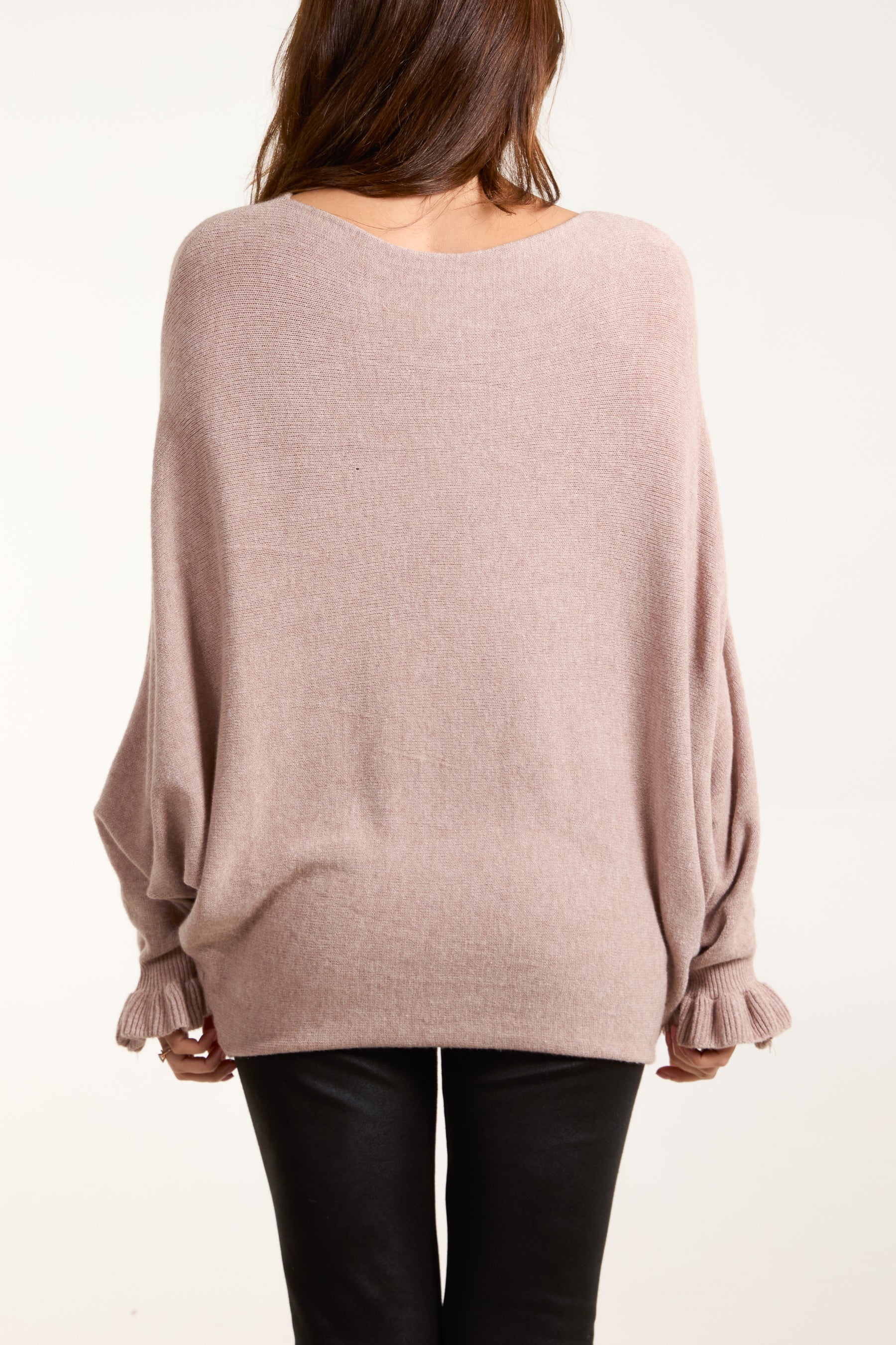 Boat Neck Ruffled Sleeve Jumper