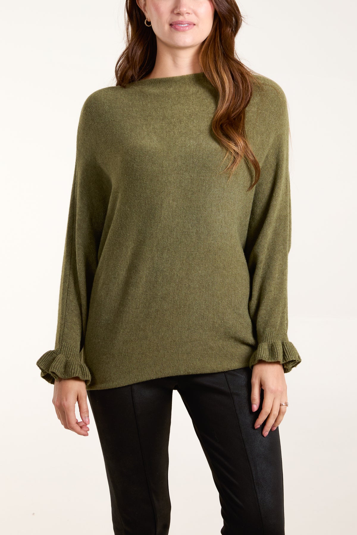 Boat Neck Ruffled Sleeve Jumper