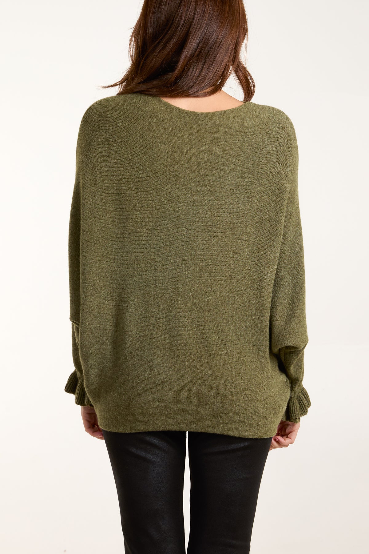 Boat Neck Ruffled Sleeve Jumper