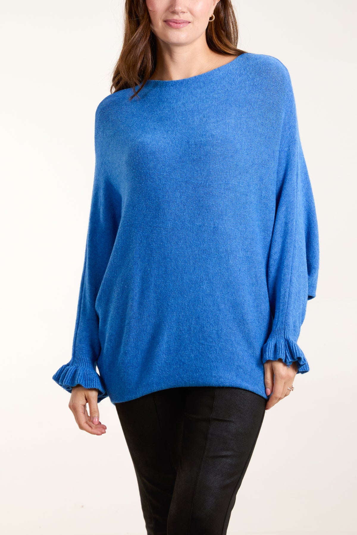 Boat Neck Ruffled Sleeve Jumper