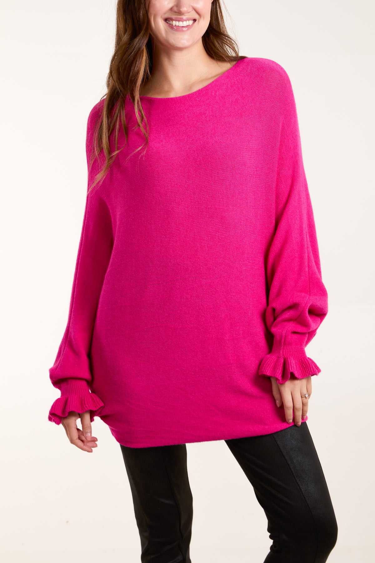 Boat Neck Ruffled Sleeve Jumper