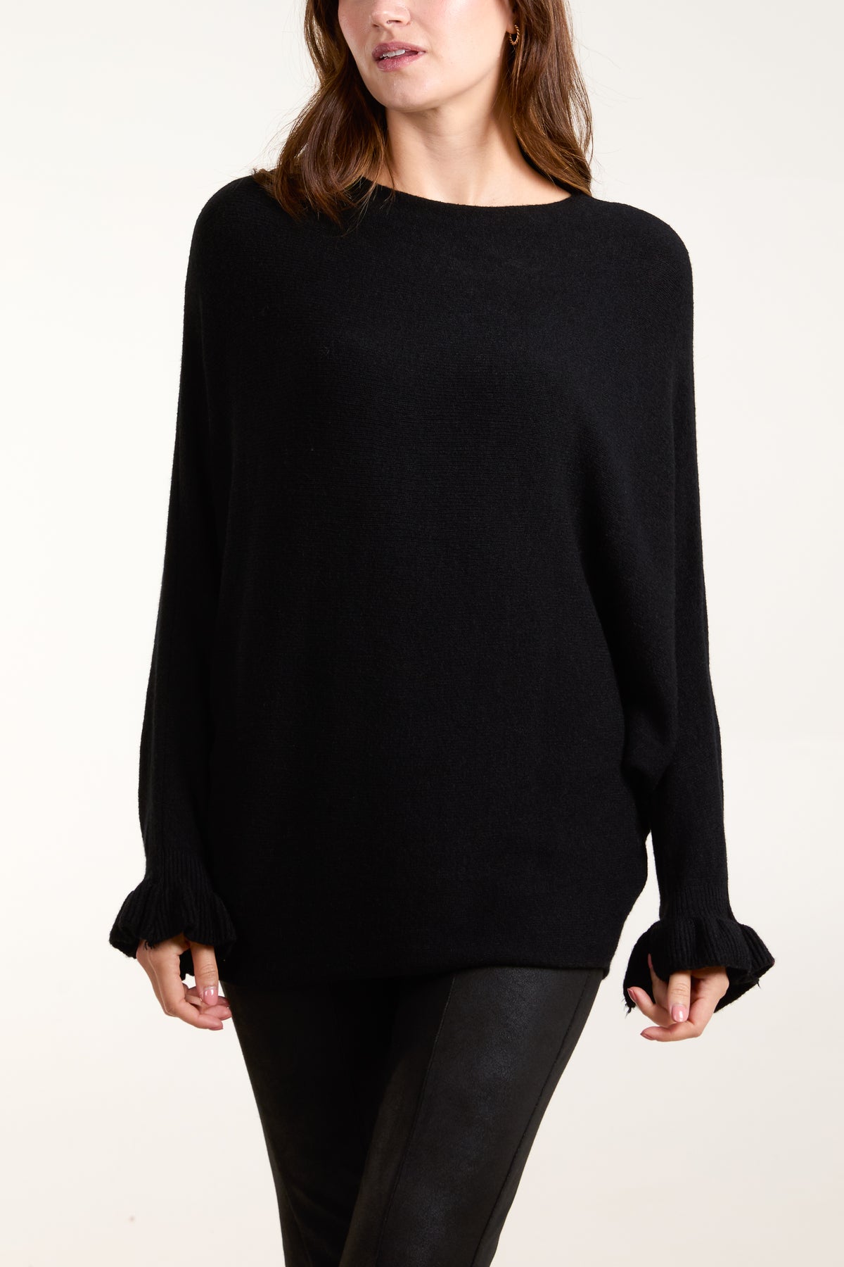 Boat Neck Ruffled Sleeve Jumper