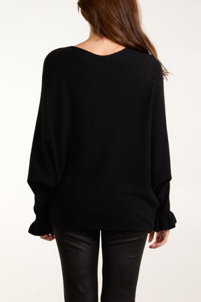 Boat Neck Ruffled Sleeve Jumper