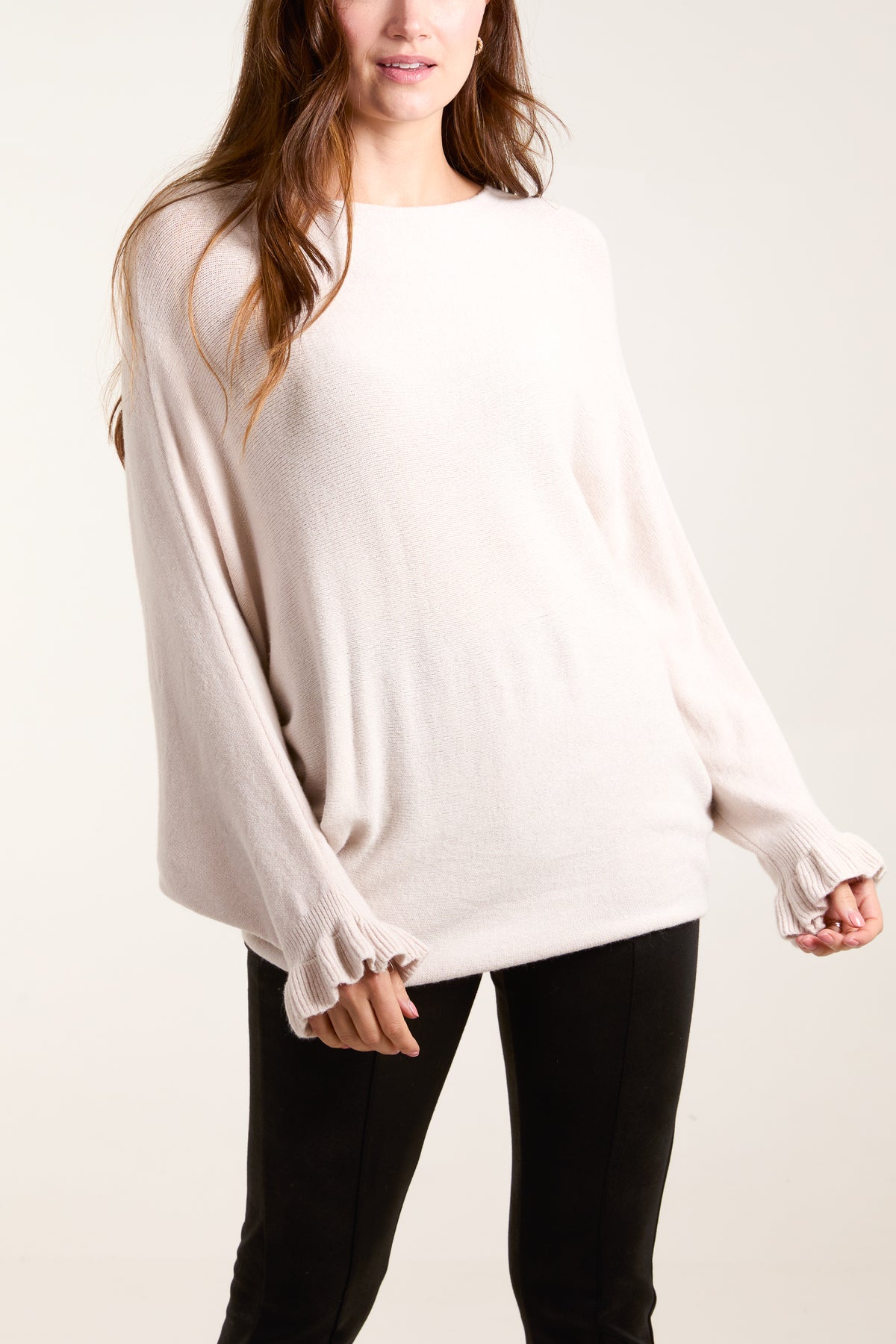 Boat Neck Ruffled Sleeve Jumper