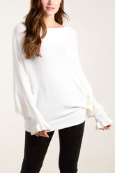 Boat Neck Ruffled Sleeve Jumper