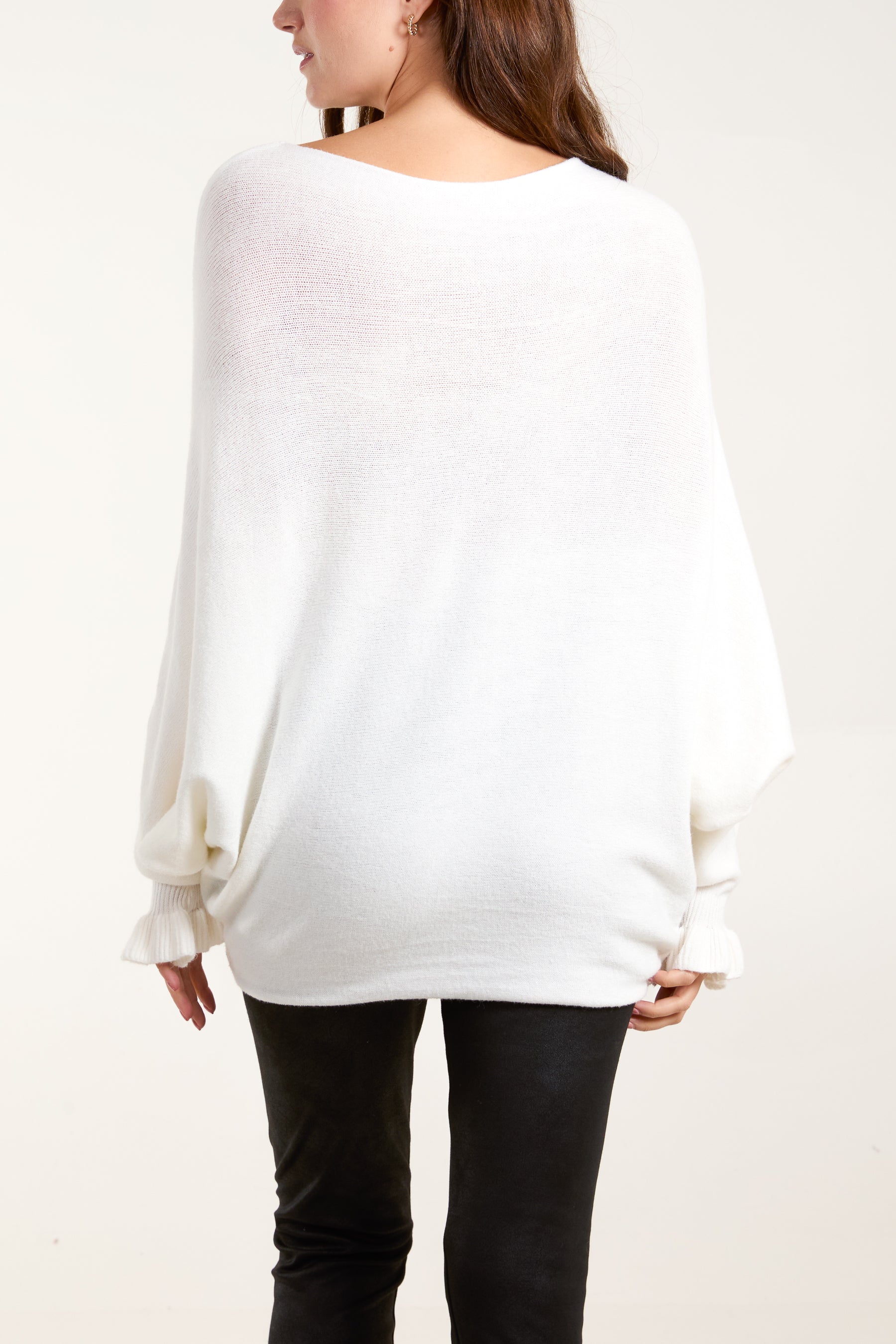 Boat Neck Ruffled Sleeve Jumper