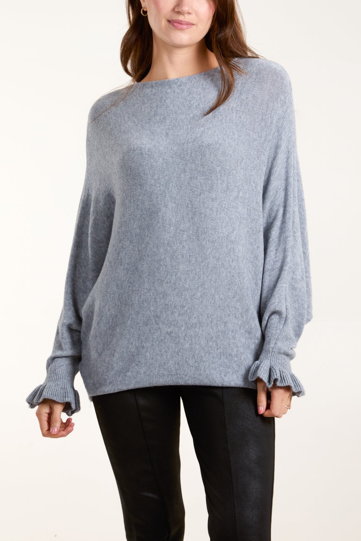 Boat Neck Ruffled Sleeve Jumper