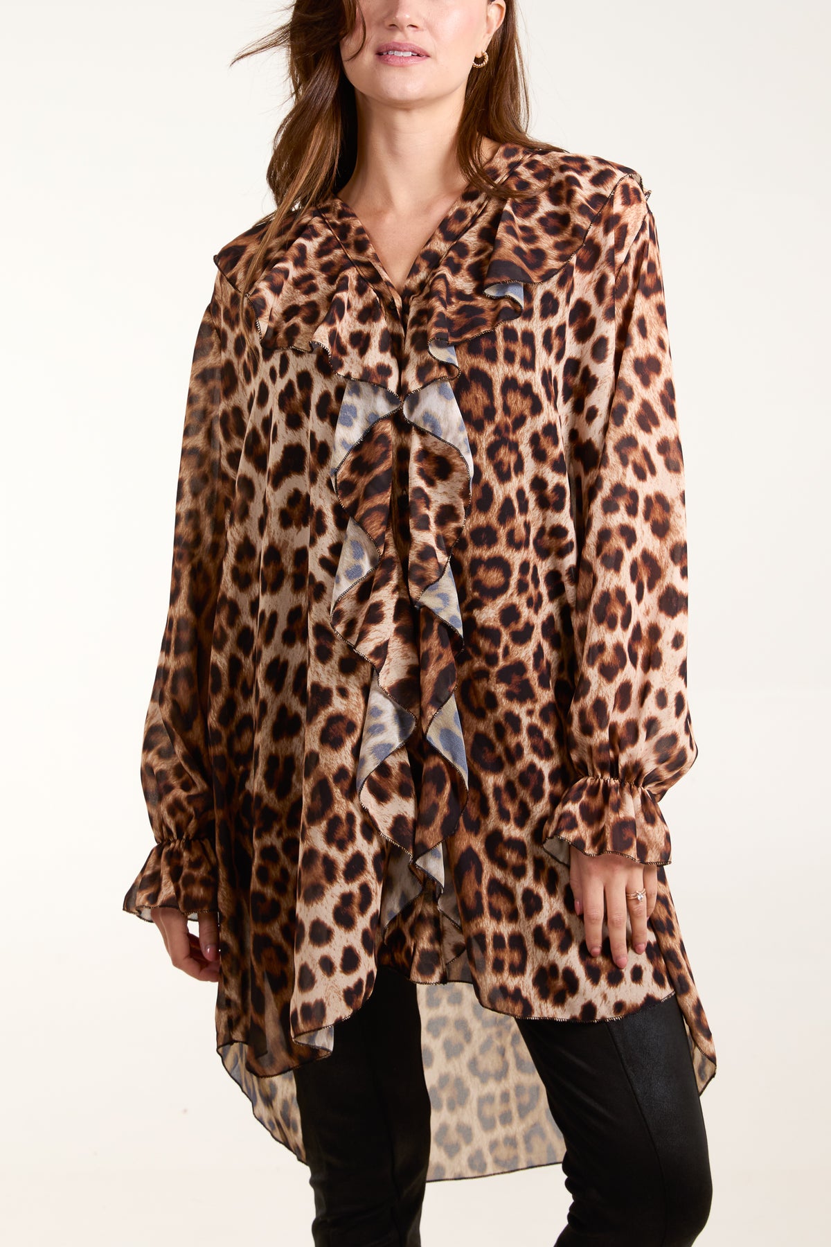 Front Frill Leopard Blouse