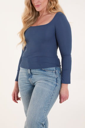 Square Neck Ribbed Long Sleeve Top