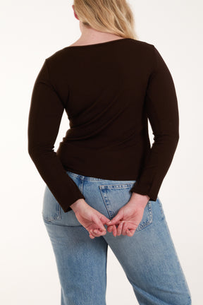 Square Neck Ribbed Long Sleeve Top