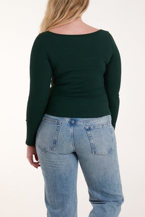 Square Neck Ribbed Long Sleeve Top