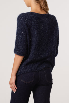 Sequins Fluffy Knit 3/4 Sleeve Jumper