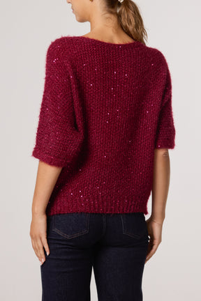 Sequins Fluffy Knit 3/4 Sleeve Jumper