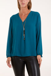 Necklace Pleated Back Blouse