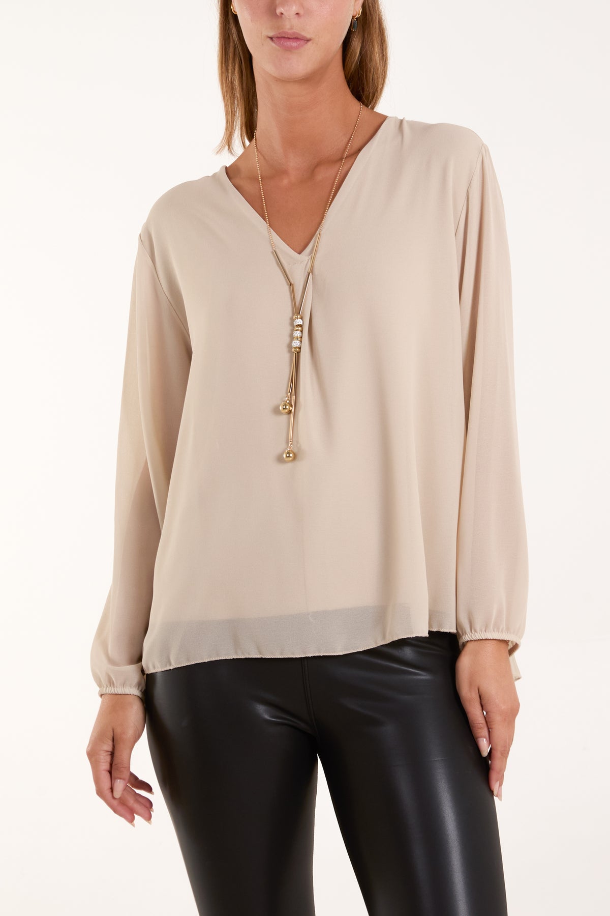 Necklace Pleated Back Blouse