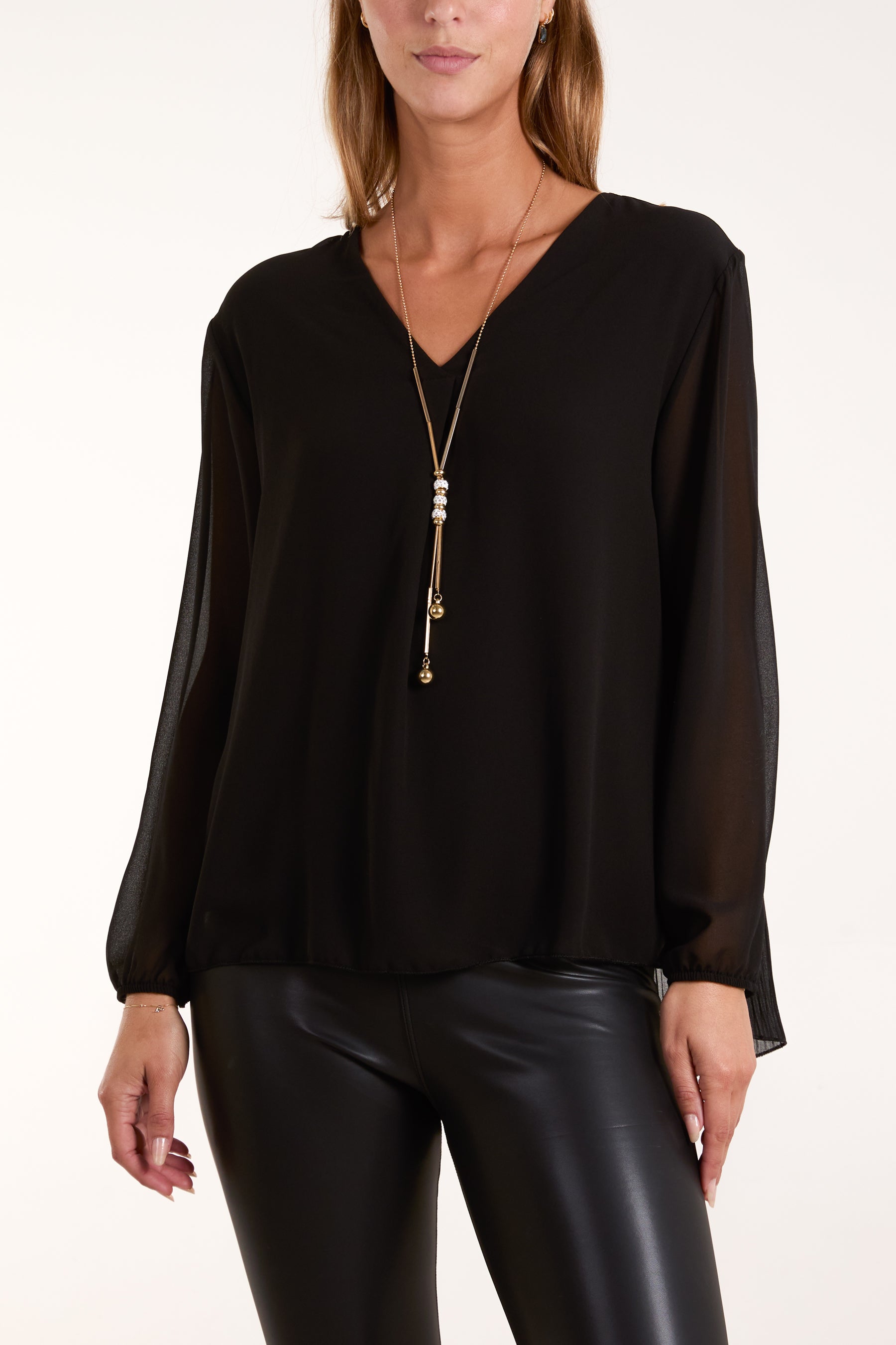 Necklace Pleated Back Blouse