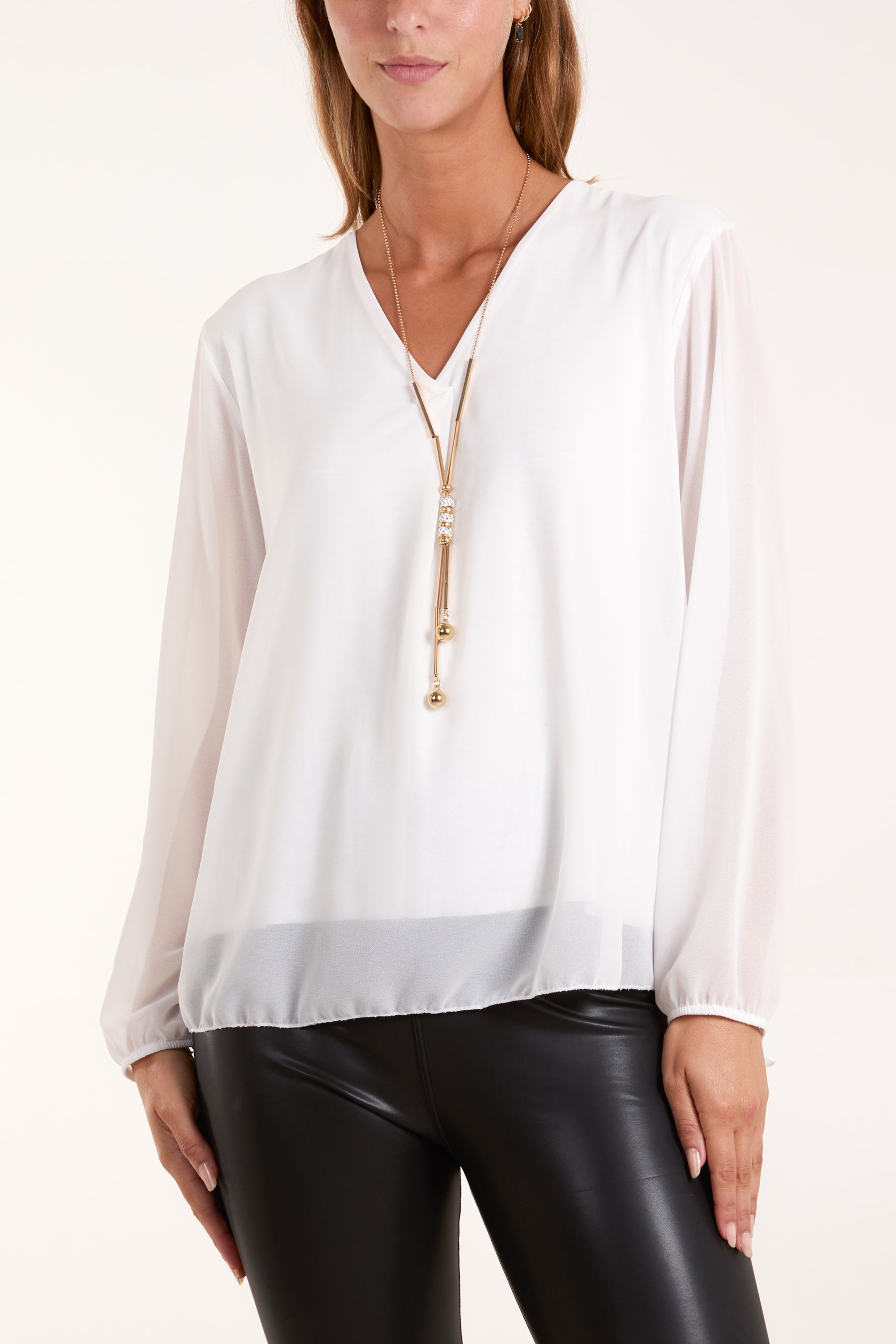 Necklace Pleated Back Blouse