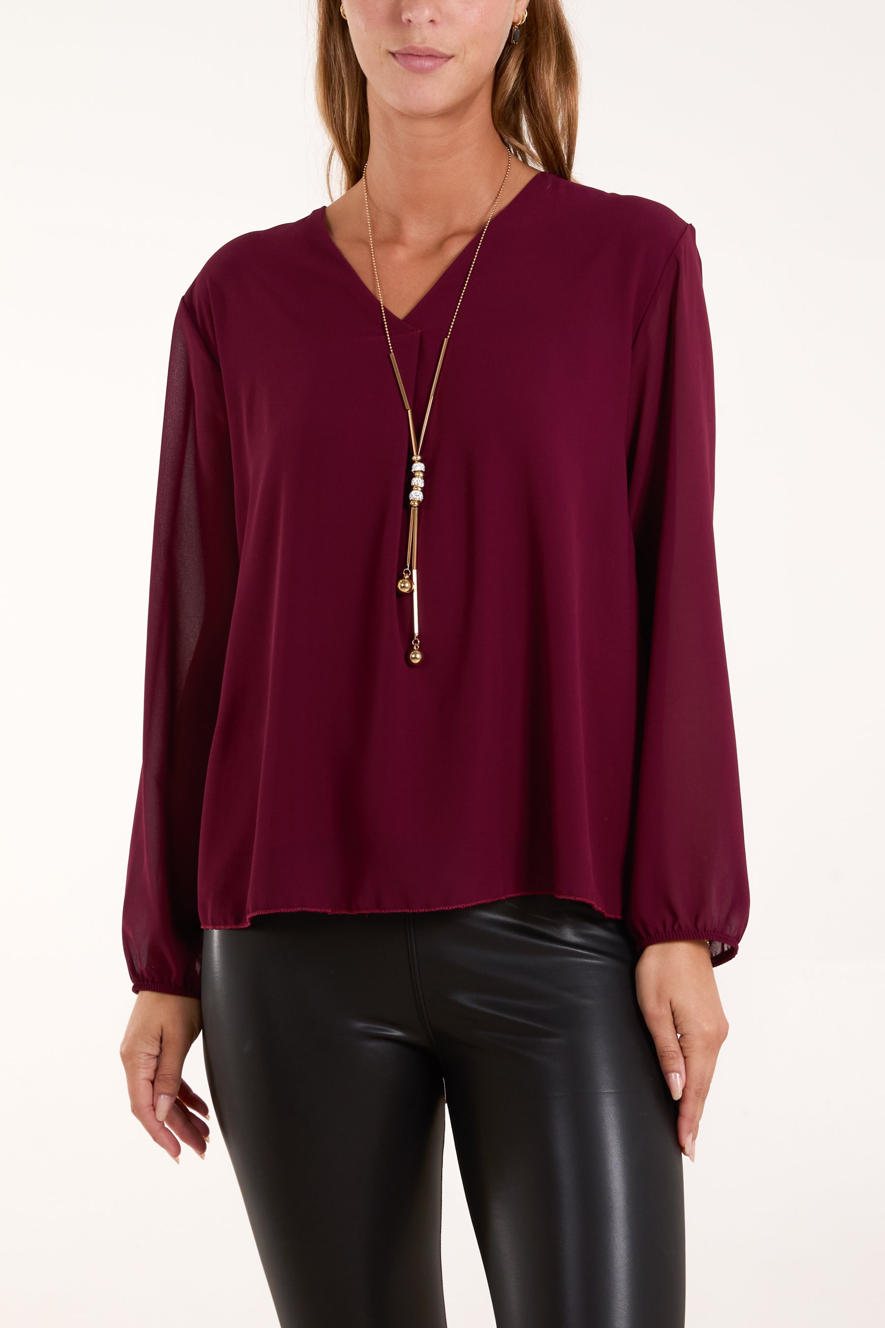 Necklace Pleated Back Blouse