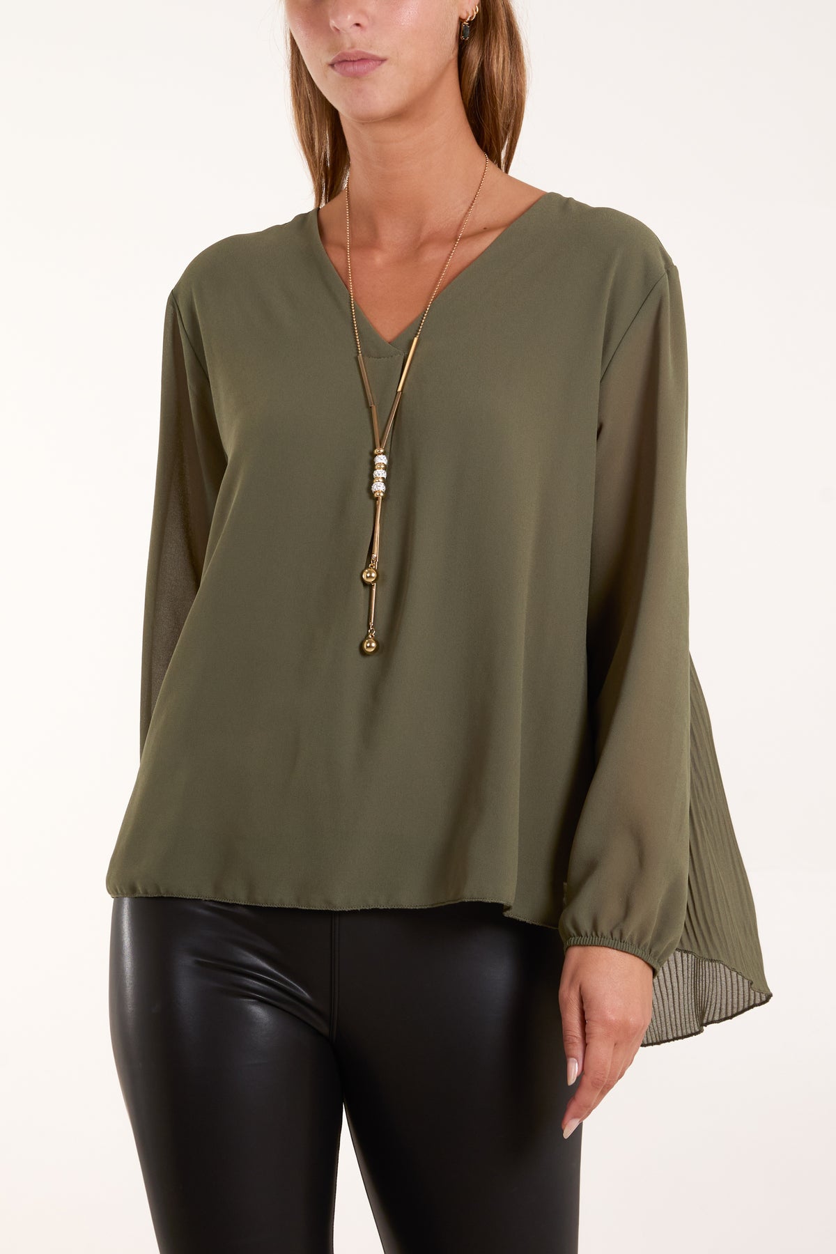 Necklace Pleated Back Blouse