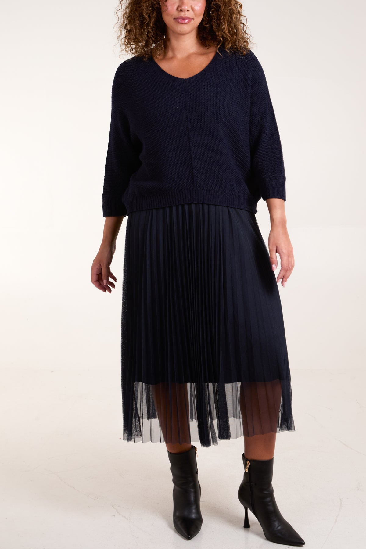 Tulle Dress & Texture Batwing Jumper Set