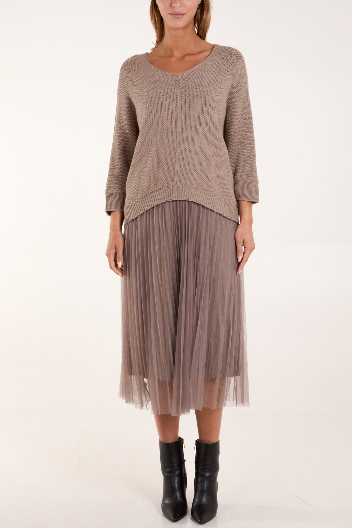 Tulle Dress & Texture Batwing Jumper Set