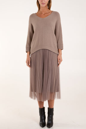 Tull Dress & Texture Batwing Jumper Set