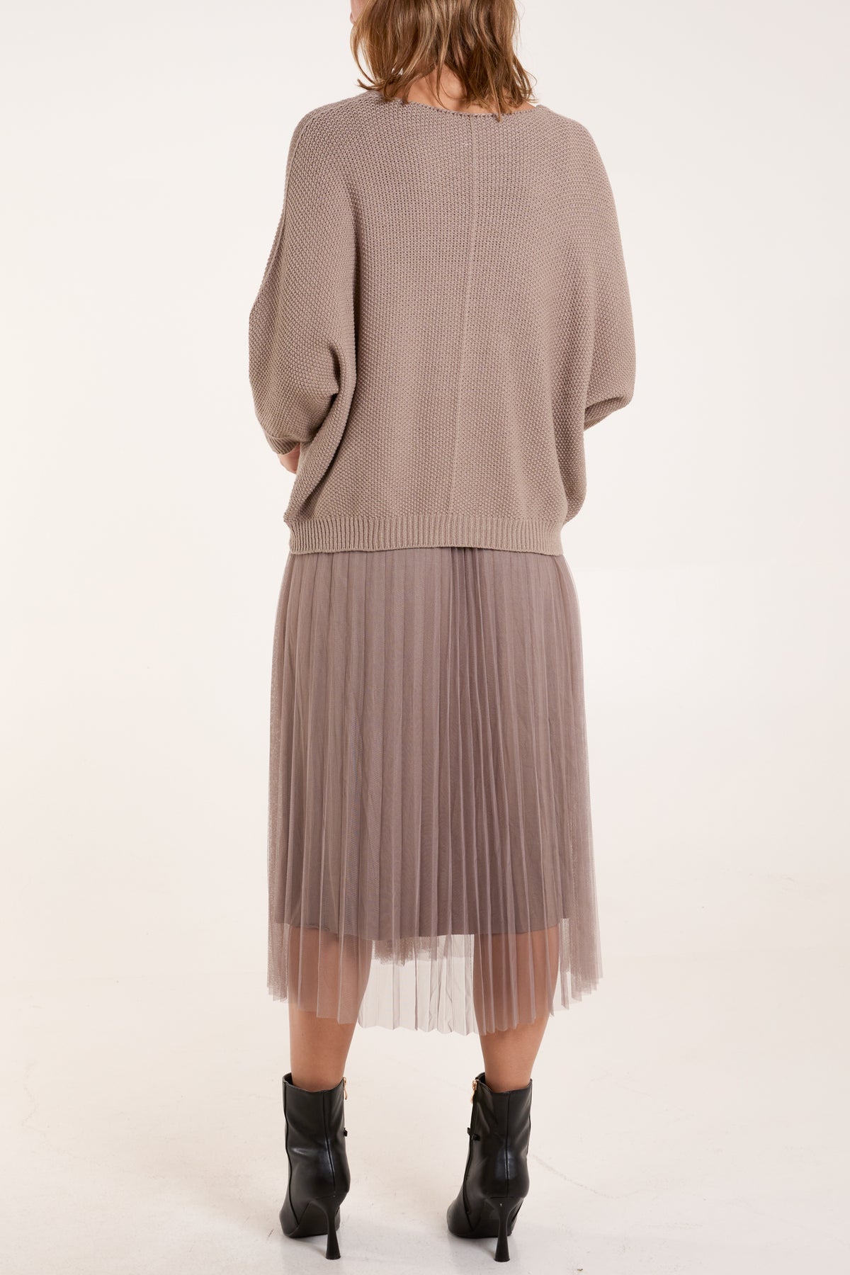 Tulle Dress & Texture Batwing Jumper Set