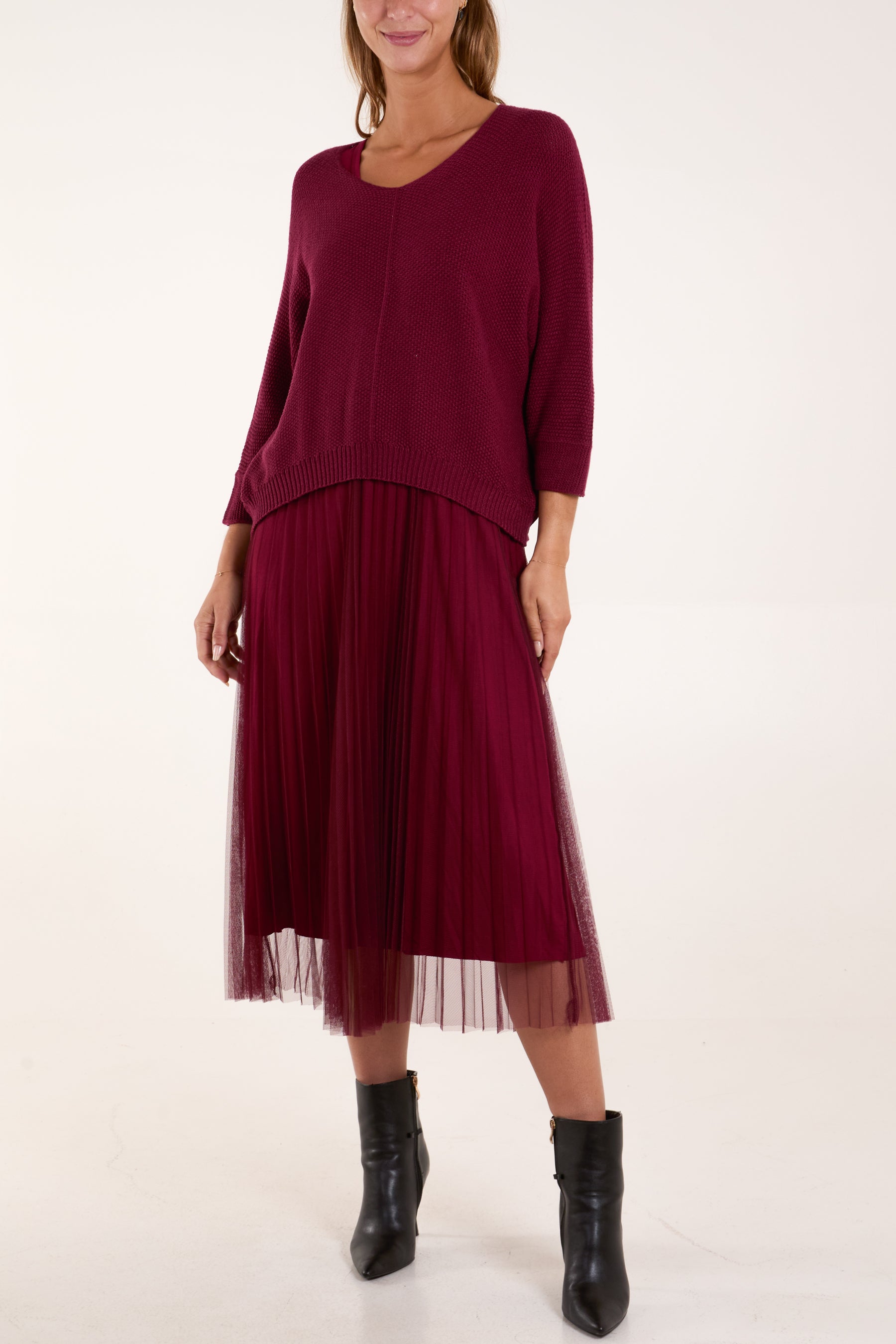 Tull Dress & Texture Batwing Jumper Set