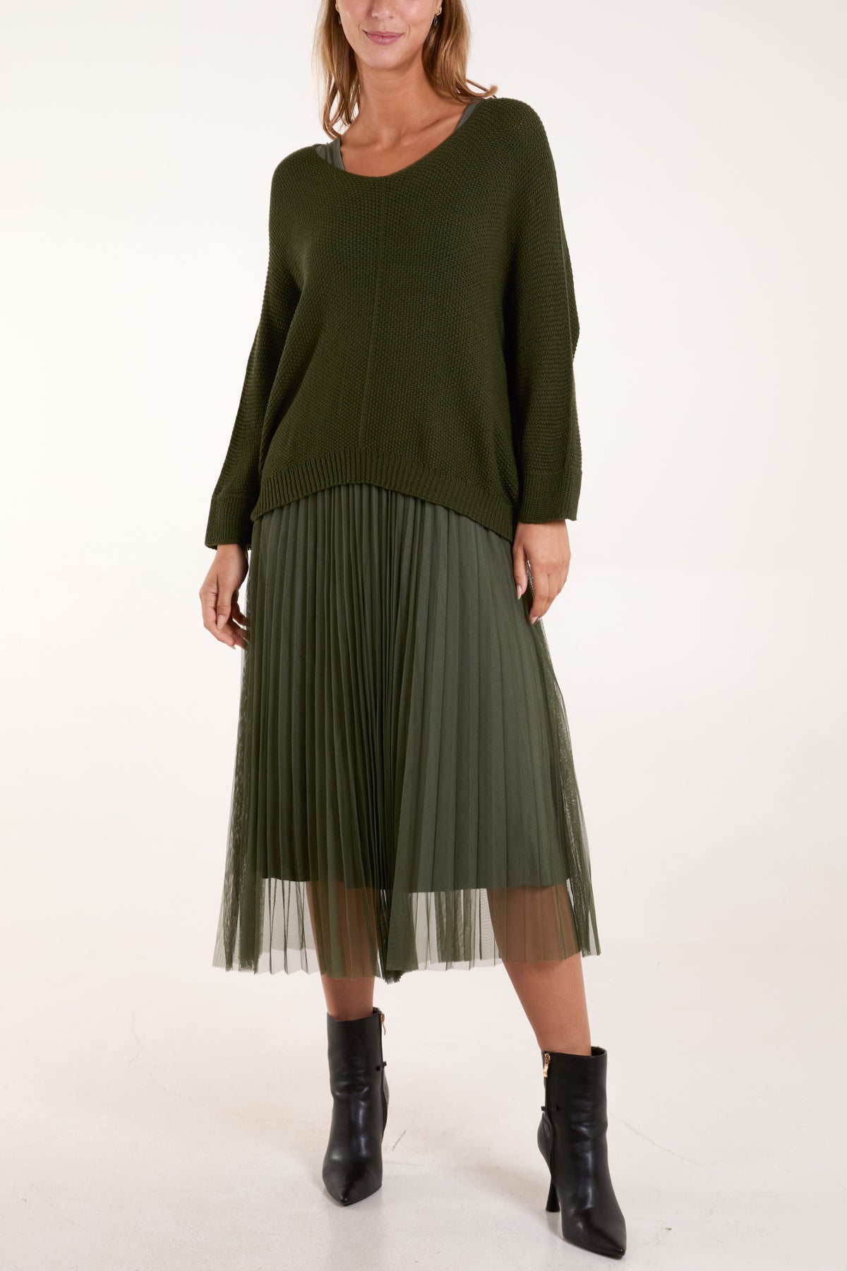 Tulle Dress & Texture Batwing Jumper Set