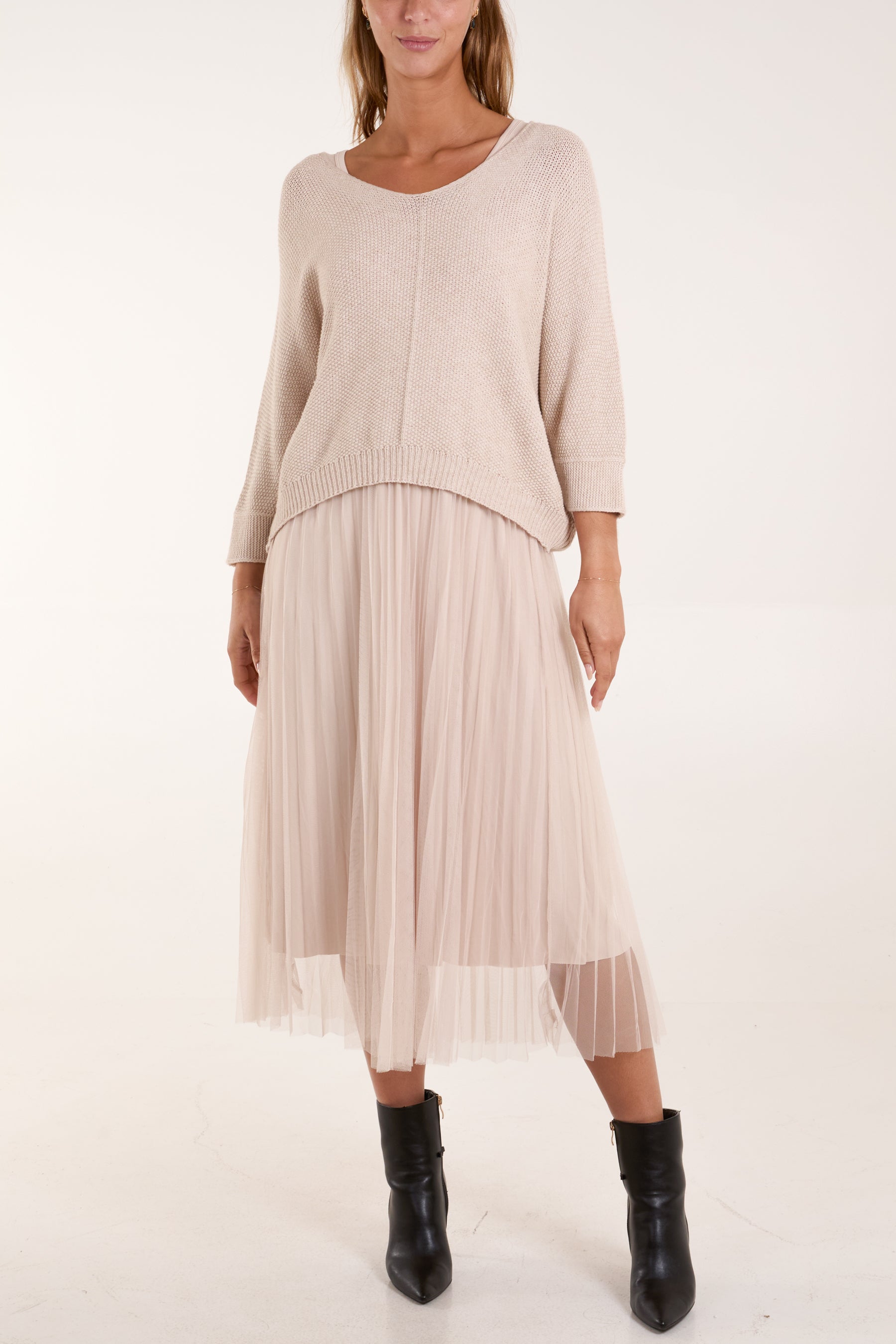 Tull Dress & Texture Batwing Jumper Set