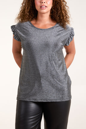 Shimmer Lurex Frill Sleeve Top